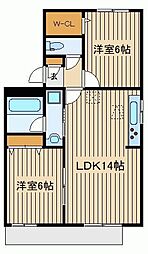 西武池袋線 桜台駅 徒歩10分の賃貸アパート 1階2LDKの間取り