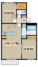 西武池袋線 桜台駅 徒歩10分の賃貸アパート 1階2LDKの間取り