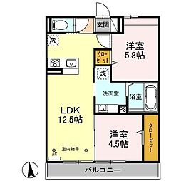 オリヴィエ 2LDKの間取図画像