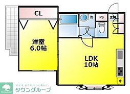 都営大江戸線 光が丘駅 徒歩17分の賃貸マンション 2階1LDKの間取り