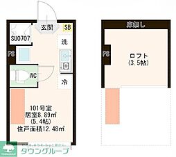 都営三田線 板橋本町駅 徒歩5分の賃貸アパート 1階ワンルームの間取り