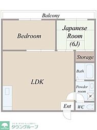 都営大江戸線 光が丘駅 徒歩15分の賃貸マンション 3階2DKの間取り