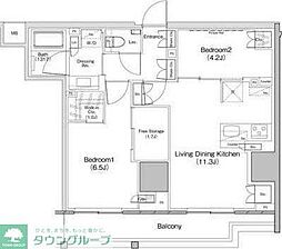 都営三田線 板橋区役所前駅 徒歩4分の賃貸マンション 9階2LDKの間取り