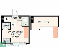 都営三田線 板橋本町駅 徒歩3分の賃貸アパート 1階ワンルームの間取り