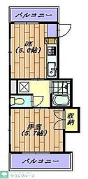 東武東上線 中板橋駅 徒歩5分の賃貸マンション 2階1DKの間取り