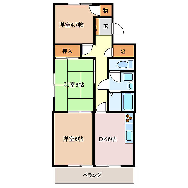 ドミール笹山 2D｜三重県四日市市小杉町(賃貸マンション3DK・2階・56.21㎡)の写真 その2