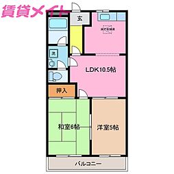 コーポ・パーシモン2 2LDKの間取図画像