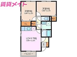フローラルパークス　B 1階2DKの間取り
