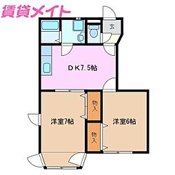サンヒルズ大谷II 1階2DKの間取り