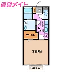 エトワール 1階1Kの間取り