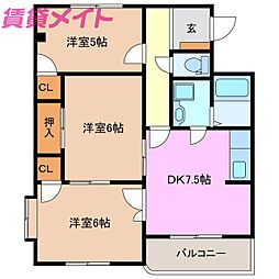 アベニール 3DKの間取図画像