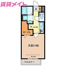 サクラーレ朝日 1Kの間取図画像