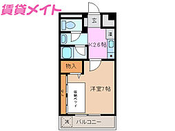 サンハイム山分B 1Kの間取図画像