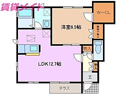 ブルースカイB 1LDKの間取図画像