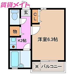 クラッシックハウス 1Kの間取図画像