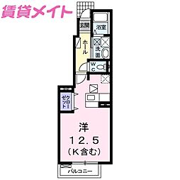 アムール一本木1 ワンルームの間取図画像