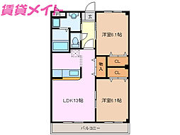 ステラ川越 2LDKの間取図画像