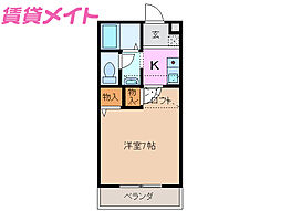 プラザコート西富田 1Kの間取図画像
