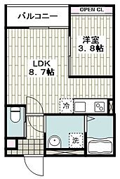 GRADUS平塚 2階1LDKの間取り