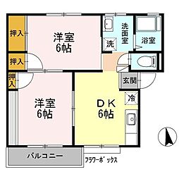 アーバン中山 2階2DKの間取り