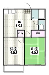 添田ハイツA 2DKの間取図画像