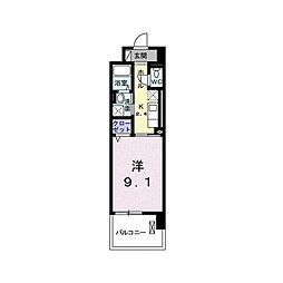 エクレセンス新富 1Kの間取図画像