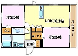 グランデュール 2LDKの間取図画像