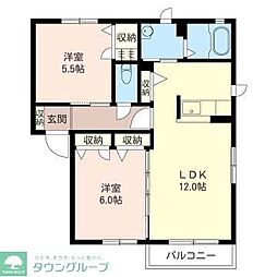ソレイユ浜田参番館 2LDKの間取図画像