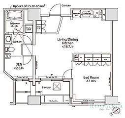 カスタリア目黒かむろ坂 14階1SLDKの間取り