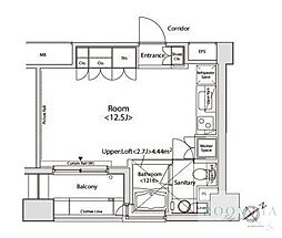 カスタリア目黒かむろ坂 14階ワンルームの間取り