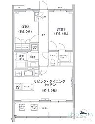 ヒューリックコート雪が谷 3階2LDKの間取り