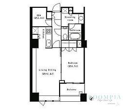 パークキューブ目黒タワー 607 6階1LDKの間取り