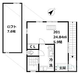 トライプレックス高輪台 2階1Kの間取り