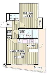 ヨークレジデンス 2階1LDKの間取り