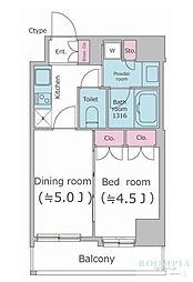 PARKFLATS渋谷代官山 1DKの間取図画像
