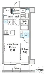 ラカーサ広尾 1LDKの間取図画像