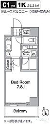 レジディア目黒4 1Kの間取図画像