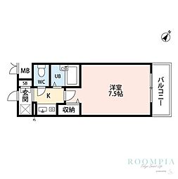 プレール中目黒 1Kの間取図画像