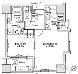 カスタリア目黒かむろ坂 1LDKの間取図画像