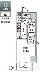 レジディア中延2 1Kの間取図画像