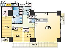 ジオタワー新町 3LDKの間取図画像