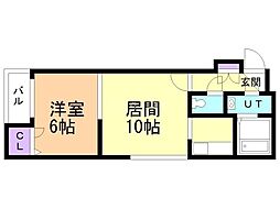 シャトーム壱番館 1LDKの間取図画像