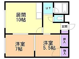 木村ビル 2LDKの間取図画像