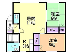 コーポニューリバーA 2LDKの間取図画像
