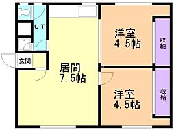 沼田アパートB 2DKの間取図画像