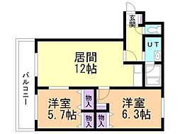 ル・ブラン・ホピエール 2LDKの間取図画像