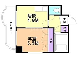 プレサント北35条 1DKの間取図画像