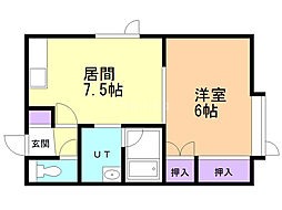 プロムナードN20 1DKの間取図画像