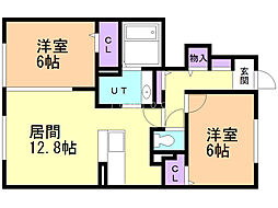 サニーフラットB 2LDKの間取図画像