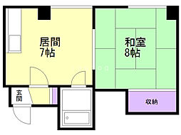 ユーハイム北24条 1DKの間取図画像